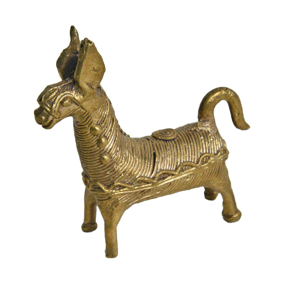 Indian Dhokra Brass Animal Figurines, Group Of 7