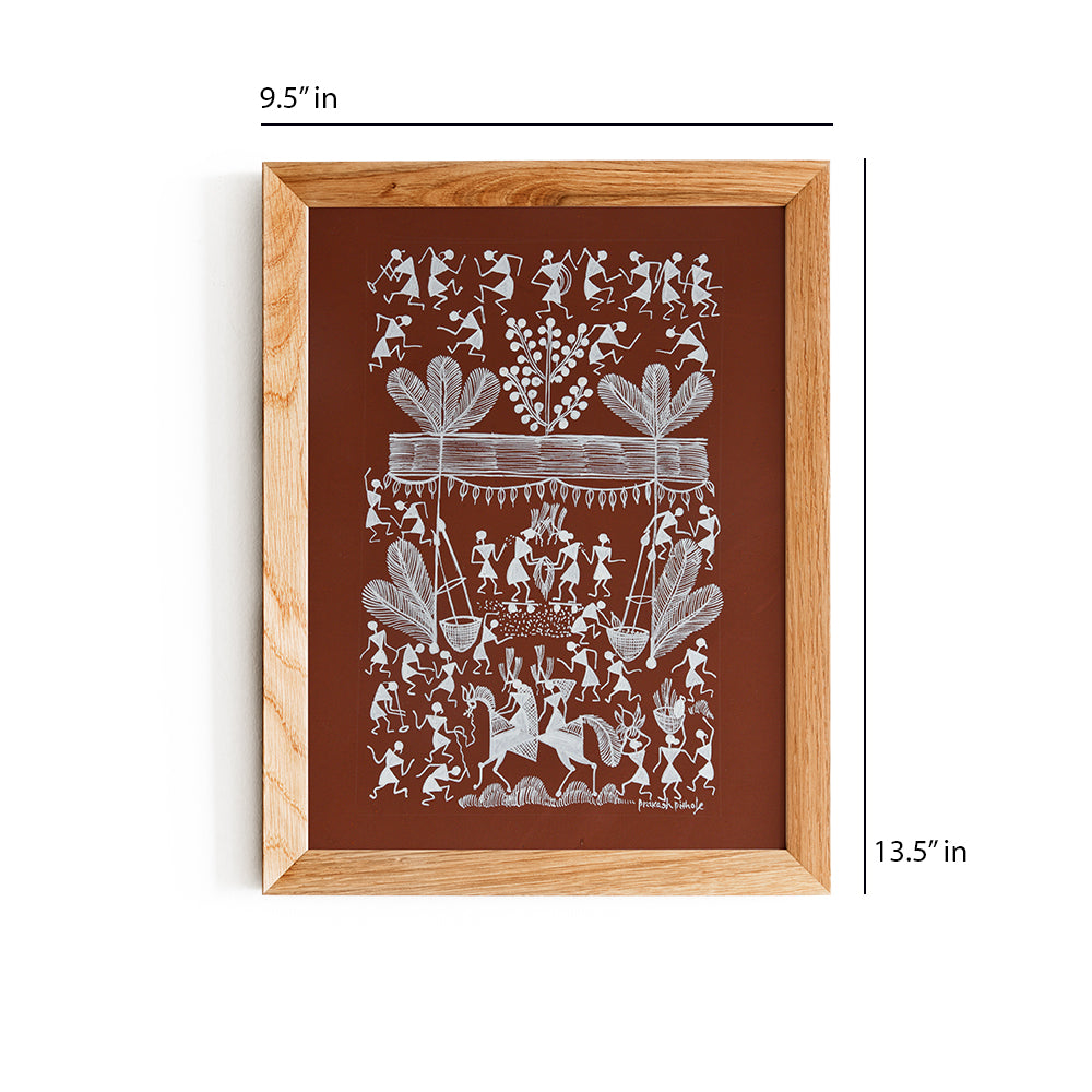 warli painting-culture of tribal festival (brown)