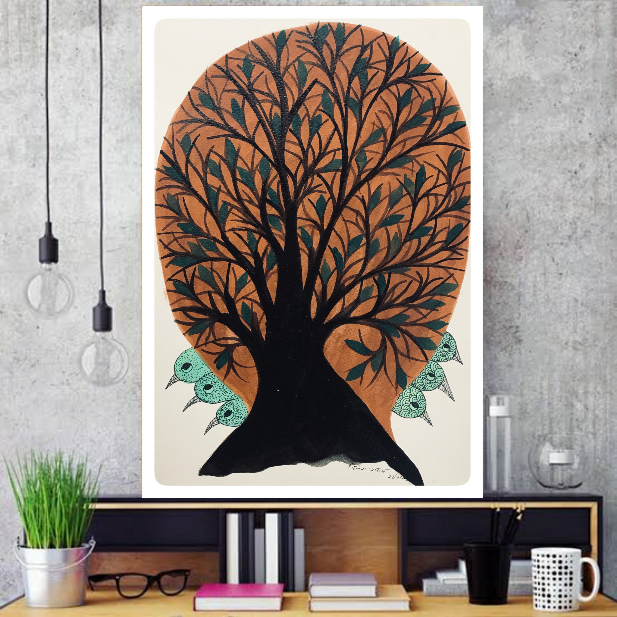 Traditional Gond Art Black Tree Painting GD001