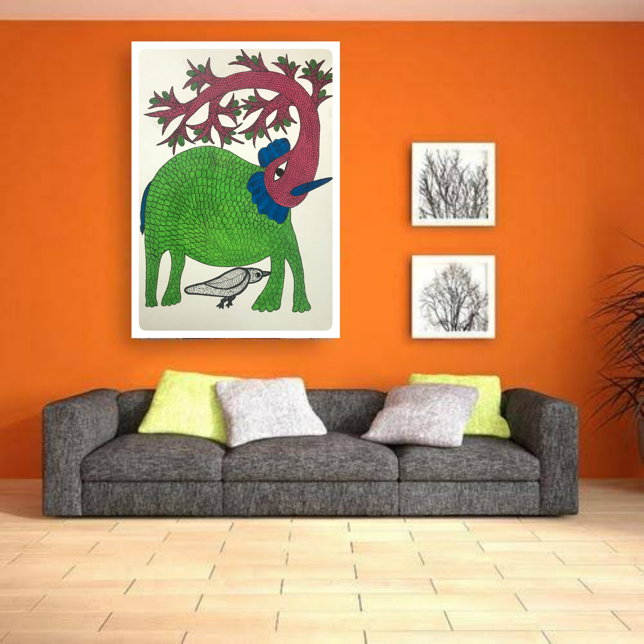 Traditional Gond Art Elephant Tree Painting GD010