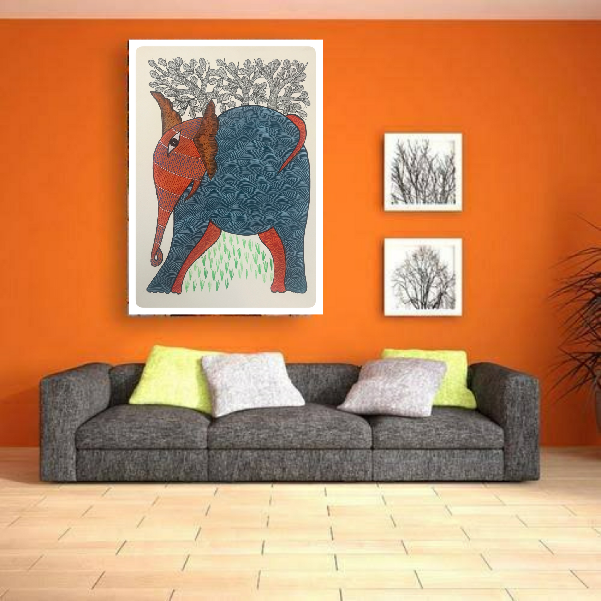 Traditional Gond Art Elephant Painting GD016