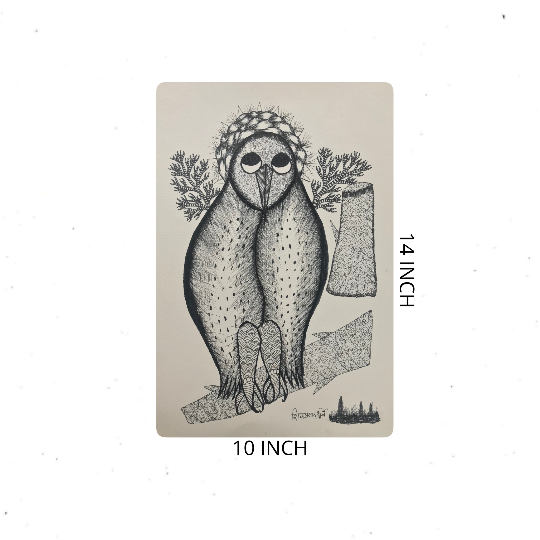 Embrace Elegance with the Enchanting Traditional Gond Art Black & White Owl Painting GD011