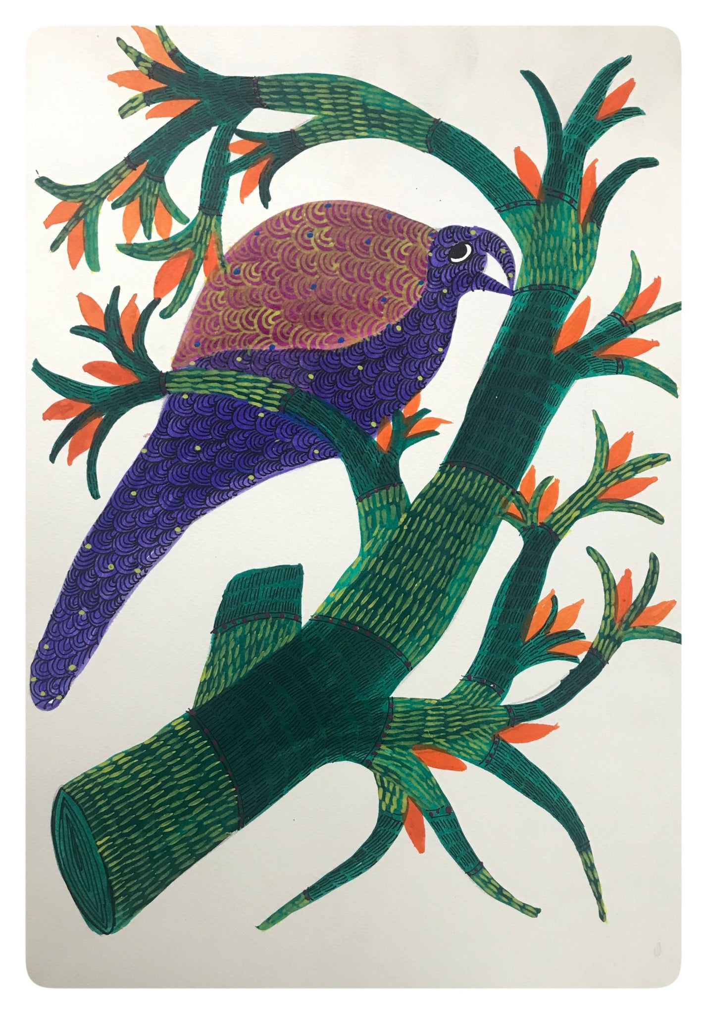 Experience the Splendor of Traditional Gond Art with the Bird on Tree Painting GD008