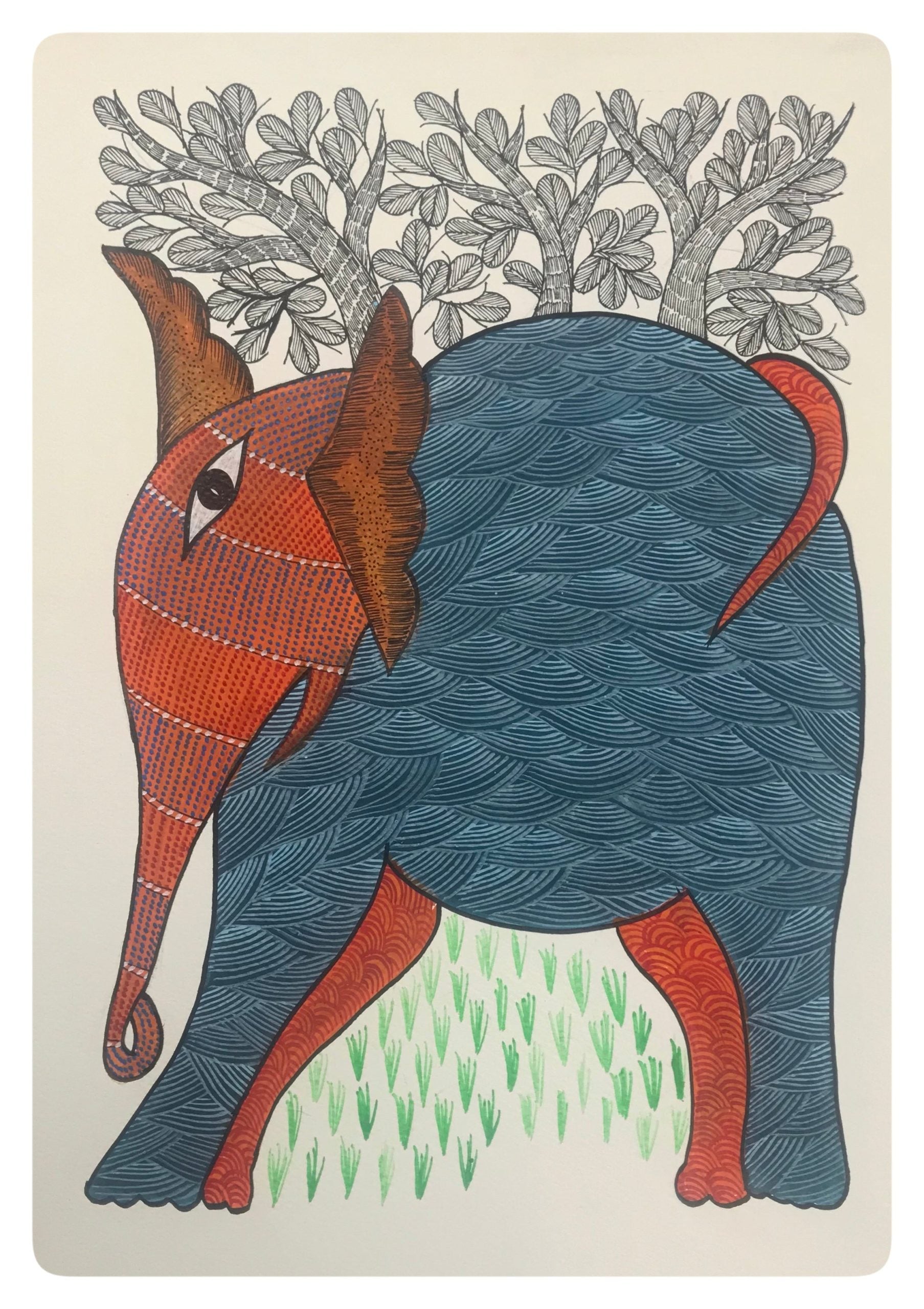 Traditional Gond Art Elephant Painting GD016