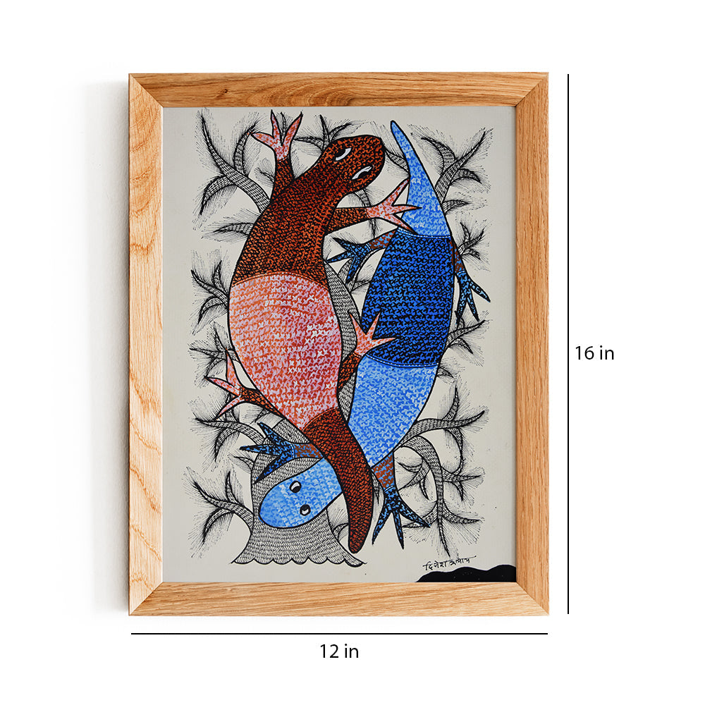 Embrace the Marvel of Gond Art with the Two Crocodiles Pair Painting GD081