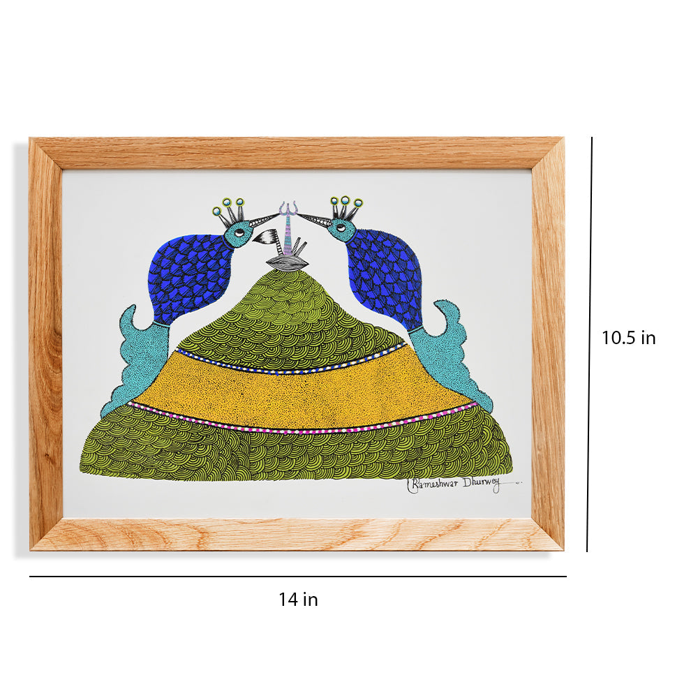 Gond art-two birds sitting on the mountain painting GDC009