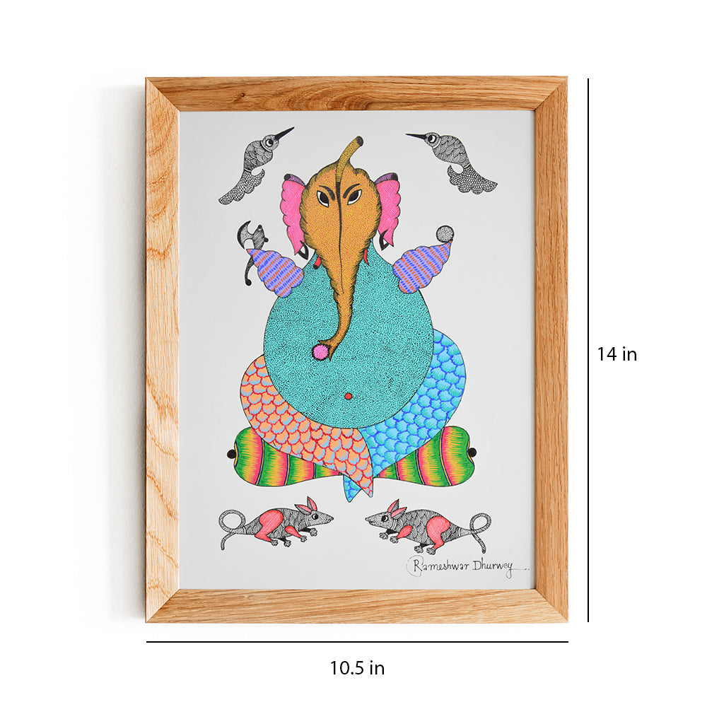 Celebrate Divine Wisdom with Hand-Painted Gond Art Ganapati Painting GDC028