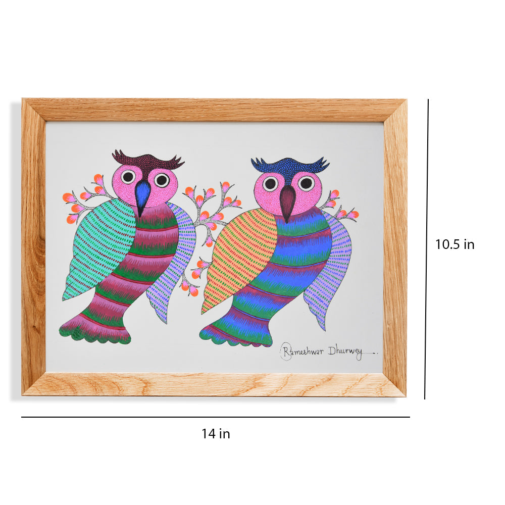 "Gond Art Owl Pair Painting": A Majestic Celebration of Wisdom and Connection with Nature GDC034