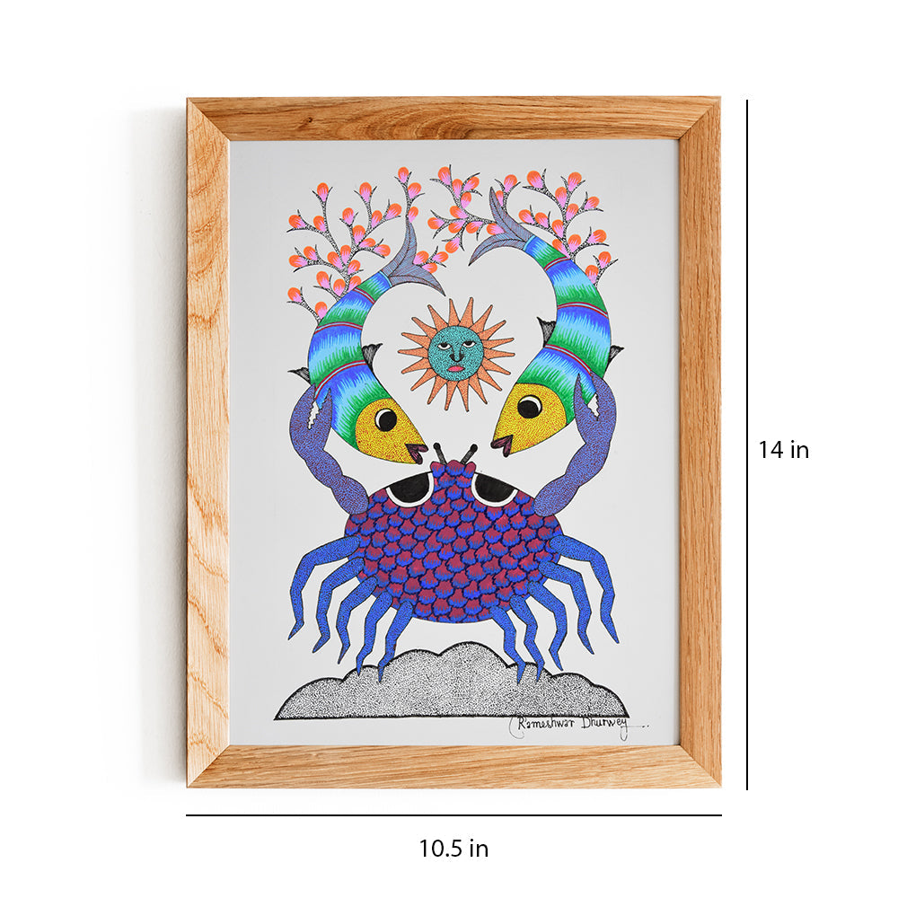 Gond art-crab and fish pair painting GDC045