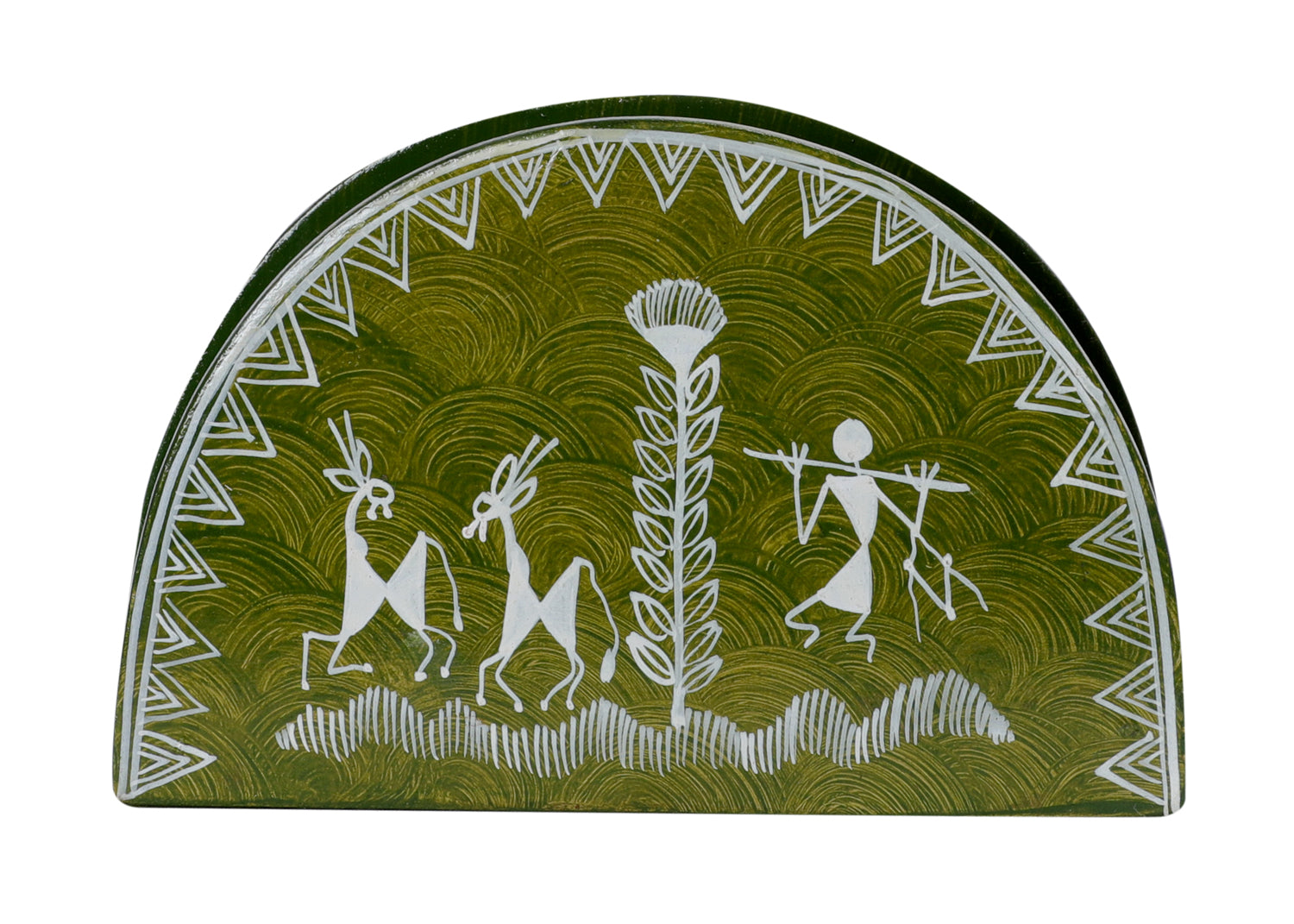 Hand-Painted Warli Art Semi-Circle Tissue Holder