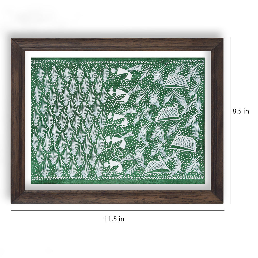 warli tribal rice farming painting (Green)