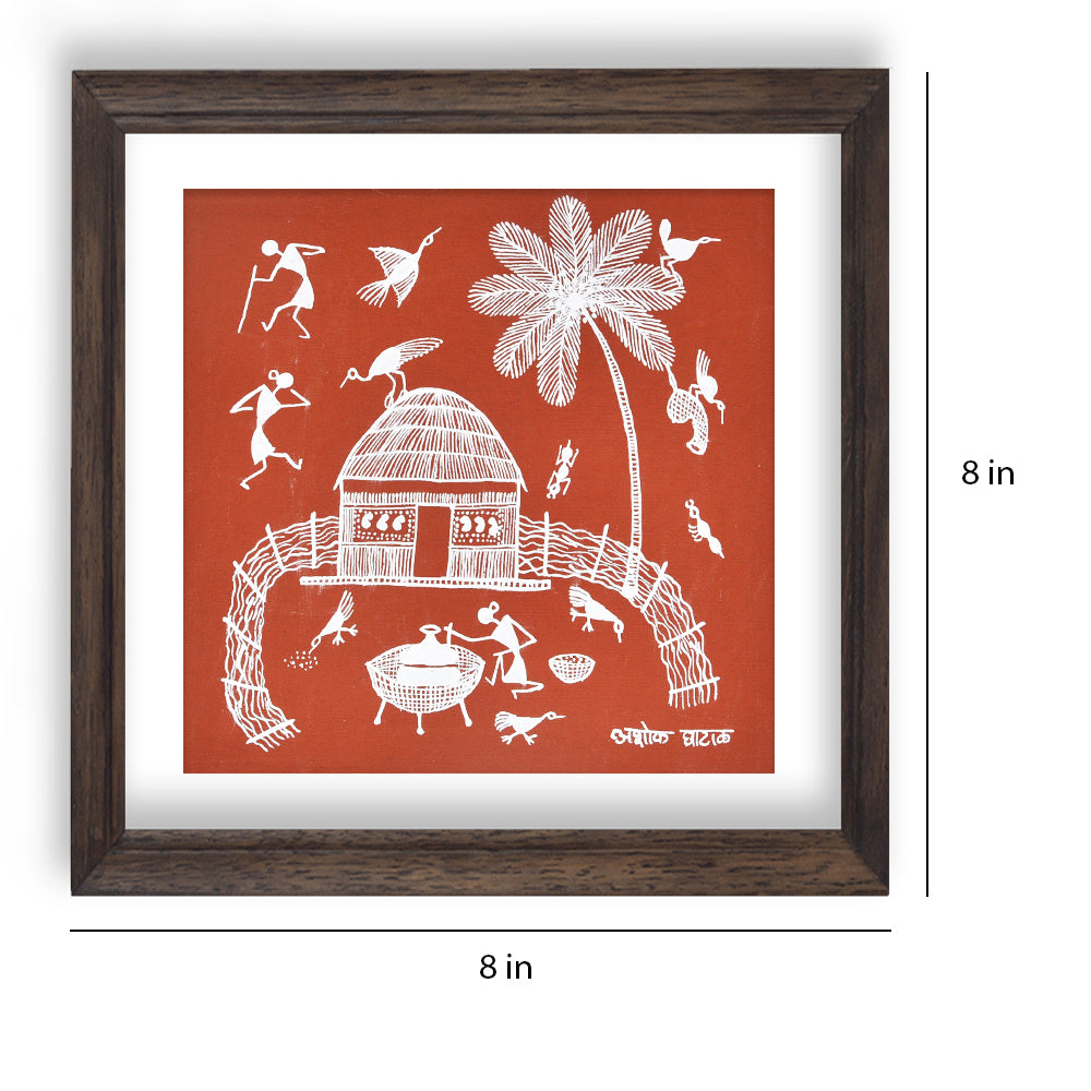 Celebration of festival warli painting (orange)